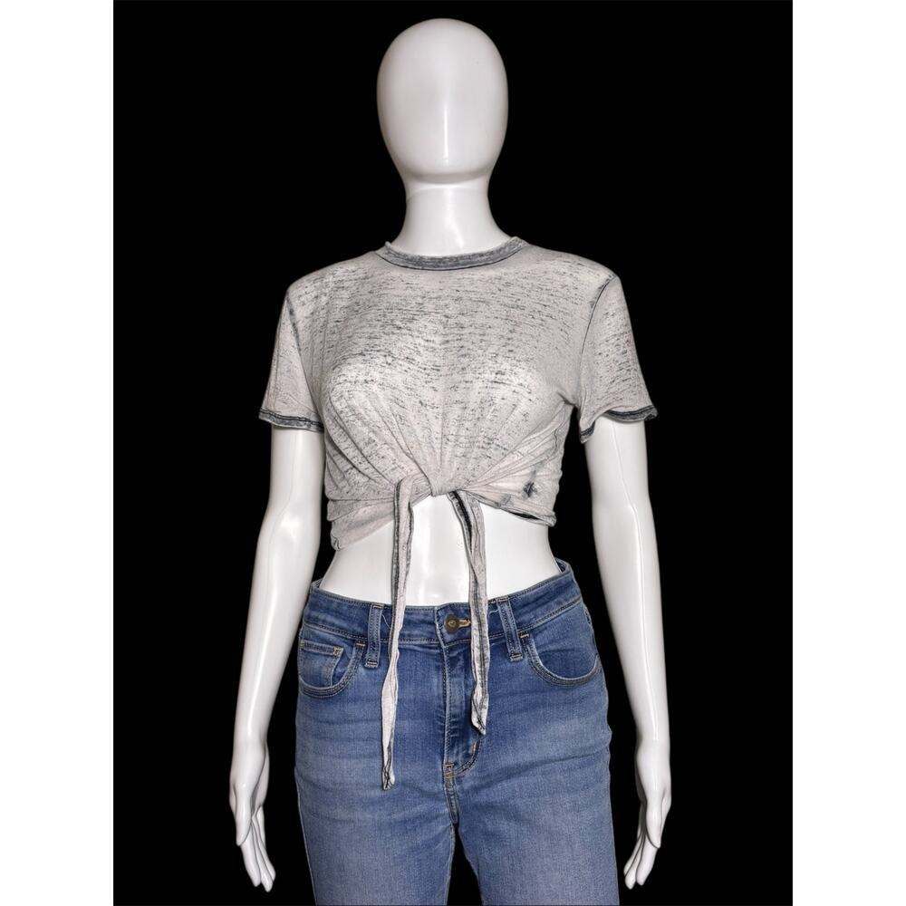 Heart Hips Heathered Gray Tie-Front Crop Top Soft Shirt Women Size Small